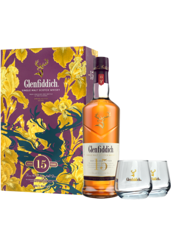 Glenfiddich 15 Year Old Single Malt Whisky + Twin Glass Set-BP_143210